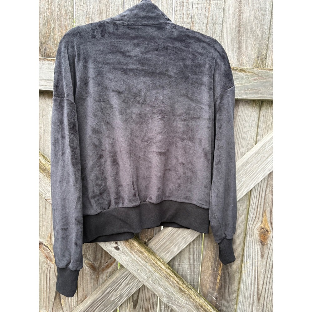 Reebok Luxe Fur Jacket Womens Medium Black Full Zip Velour Relaxed REW254OW02003 - Picture 5 of 8